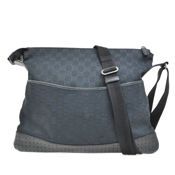 GUCCI Logo GG Pattern Cross Body Shoulder Bag Canvas Leather Black Italy 89EE815 - Picture 1 of 16